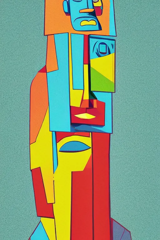 Image similar to cubist moai statue cutout digital illustration cartoon colorful beeple