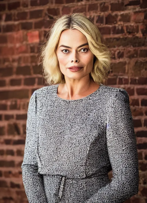 Image similar to DSLR photo portrait still of 63 year old age 63 Margot Robbie at age 63!!!, 85mm f1.8