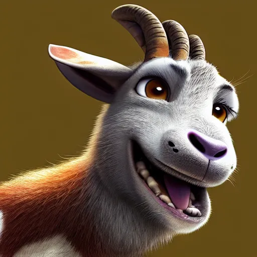 Image similar to “portrait of a smiling goat, zootopia movie style, pointing a laser gun at the camera, digital art, 4k, award winning”