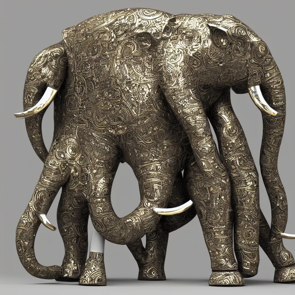 Prompt: 3 d render of a beautiful decorated robotic elephant