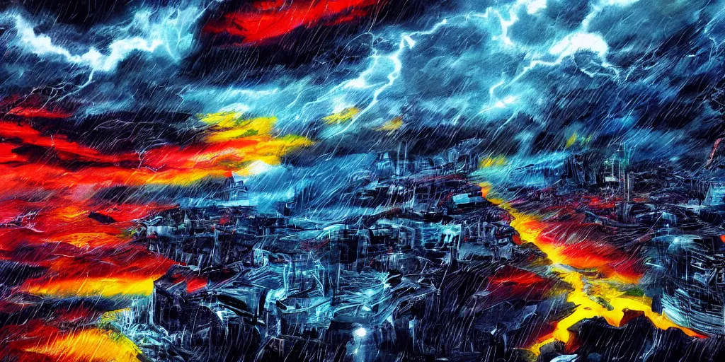 Prompt: climate migrant crisis, ultra realistic, severe weather storms, hong kong, digital painting, vibrant colors, hyper realistic, maximalist art style, artstation, featured on z brush, 8 k, 3 5 mm film grain