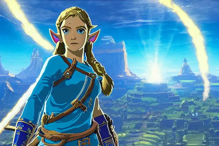 zelda botw, epic blue gateway with intricate golden | Stable Diffusion ...