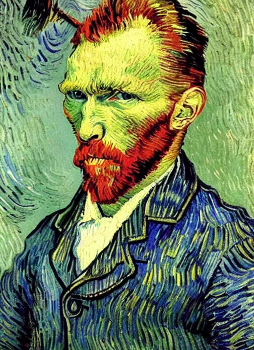 Image similar to a ultra detailed photo portrait of Vincent van Gogh with 3 ears, style Annie Leibovitz