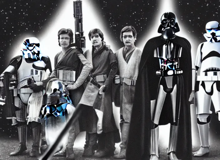 Image similar to a daguerrotype film still of star wars a new hope