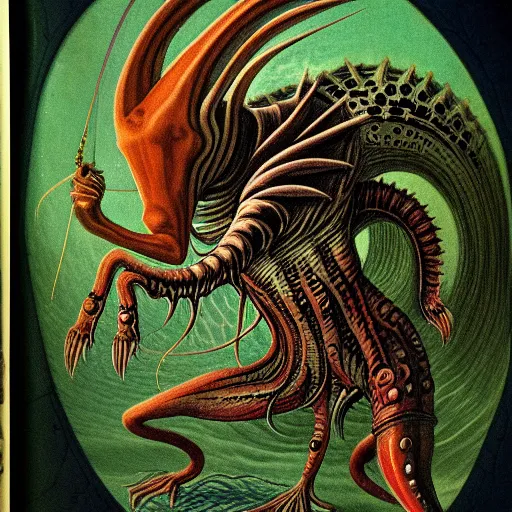 Image similar to bestiary of creatures from the depths of the unconscious psyche