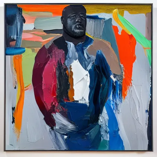 Prompt: _ in _ these _ paintings _ we _ see _ a _ big _ man _ who _ seem _ to _ be _ walking _ in _ circles in a small empty void space, 1 6 k, in the style of ben quilty, minimal palette, oil paint with thick brushstrokes of paint, impasto, detailed,