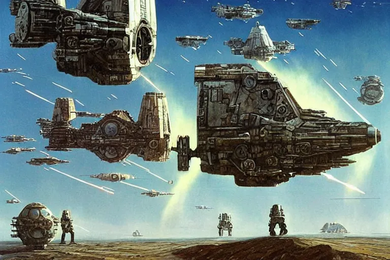 Image similar to star wars art, hyper realistic, fantasy art, in the style of chris foss and alan lee, intricate, hyper detailed, smooth