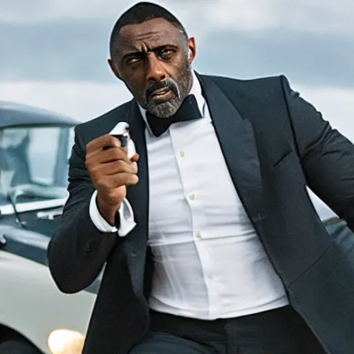 Prompt: film still of Idris Elba as James Bond in new James Bond movie