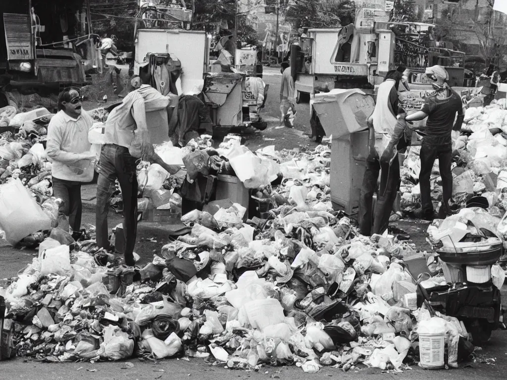 Image similar to a kind garbage collector gifting trash to people, award-winning, 1980 vintage photo, portrait, highly detailed