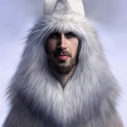 Image similar to portrait of a white panter with a very long fur and wizard hat, fantasy, trending on artstation, heroic pose, illustration, highly detailed, simple, 8k