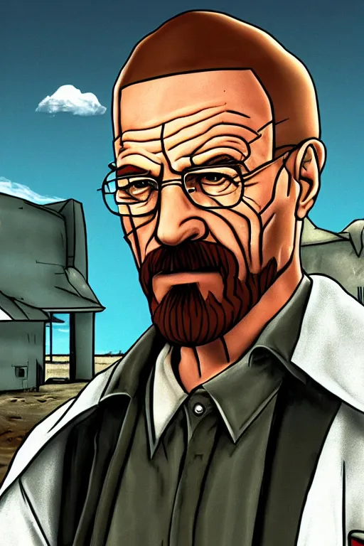 Prompt: a cutscene from the breaking bad video game game developed for the philips cd - i by philips interactive media, portrait of walter white, screenshot detailed