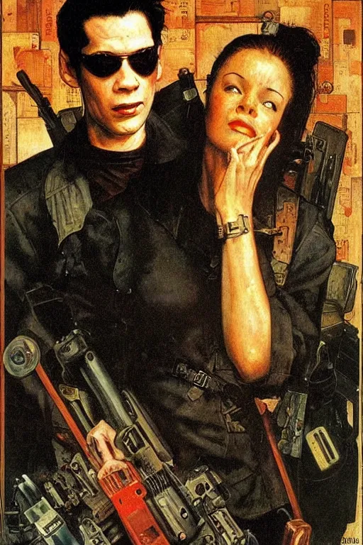 Image similar to Neo from Matrix painted by Norman Rockwell