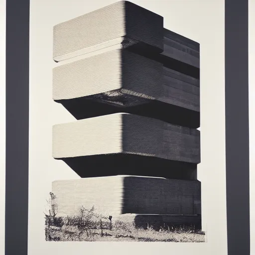 Image similar to a three color screen print of a photographic view of an anthropological conceptual object, brutalism, anthropomorphic, fujifilm,