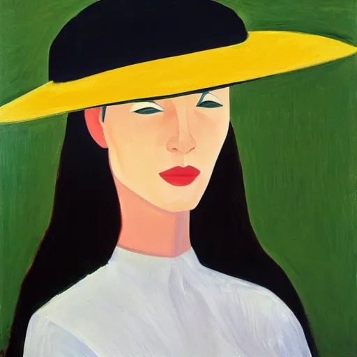 Image similar to woman with hat, by Alex Katz, colorful, oil on canvas