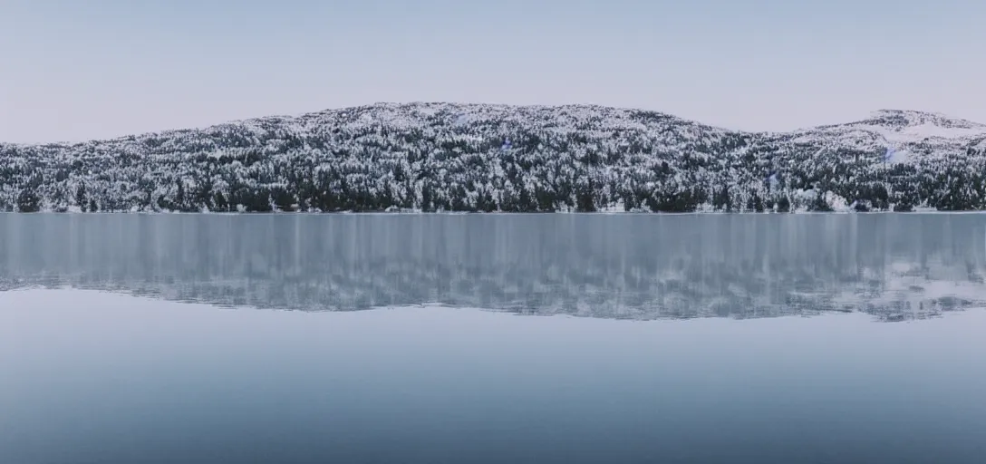 Image similar to lake in a totally white place with a moon