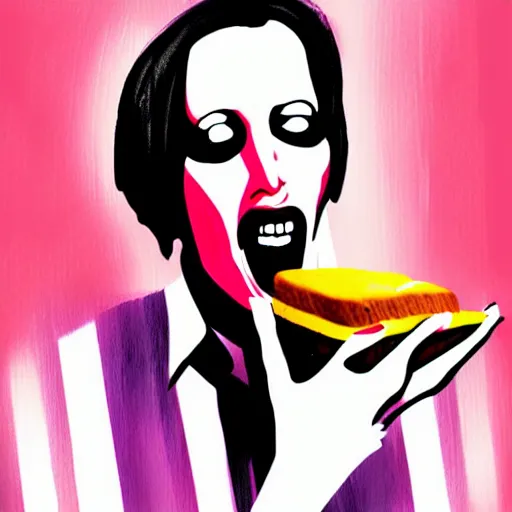 Image similar to digital painting of marilyn manson eating toast