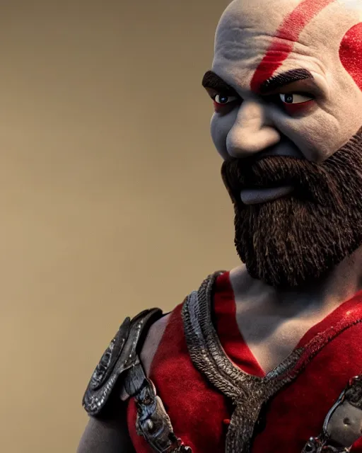 Image similar to kratos as a muppet. highly detailed felt. hyper real photo. 4 k.