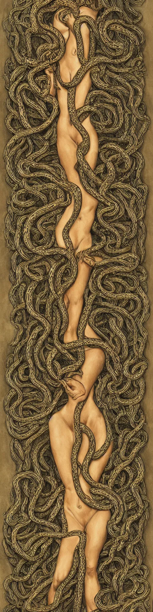 Image similar to full body portrait of a woman made of snakes, fantasy artwork