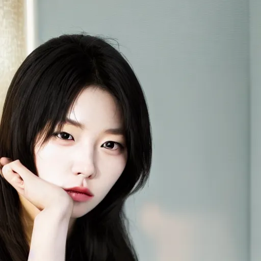 Prompt: Lee Jin-Eun by KyuYong Eom, rule of thirds, seductive look, beautiful