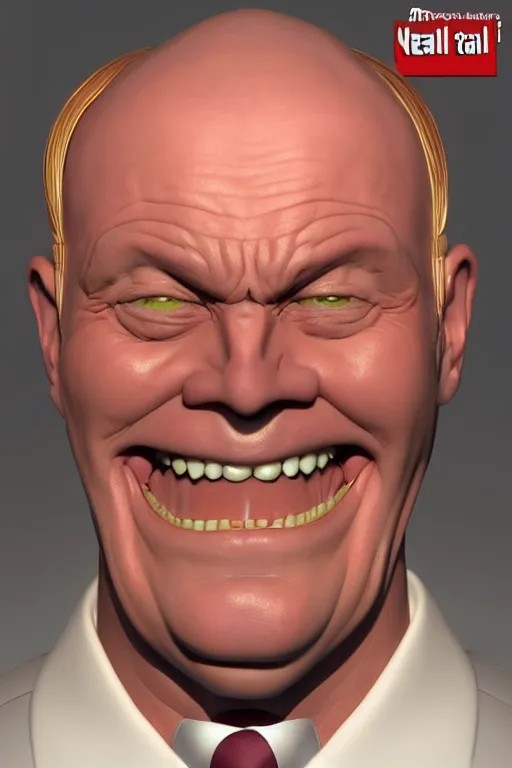 Prompt: 3 d model of a business man with an evil smile by brian bolland, rachel birkett, alex ross, and neal adams | portrait, character concept, concept art, unreal engine, finalrender, centered, deviantart, artgerm