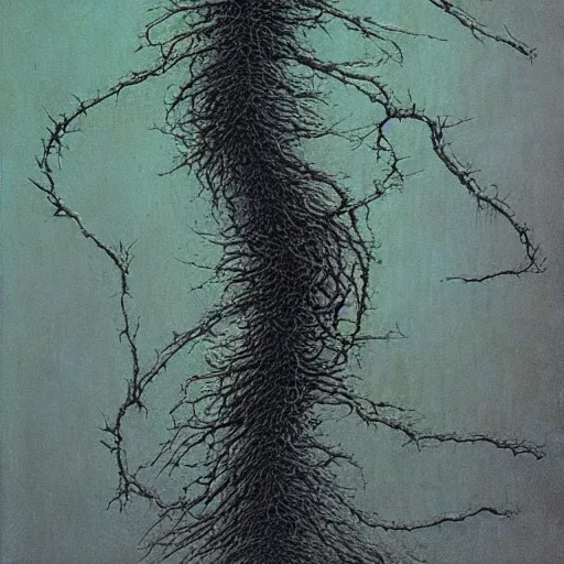 Prompt: death metal logo, unreadable letters, looks like varicose veins forming words, zdzislaw beksinski