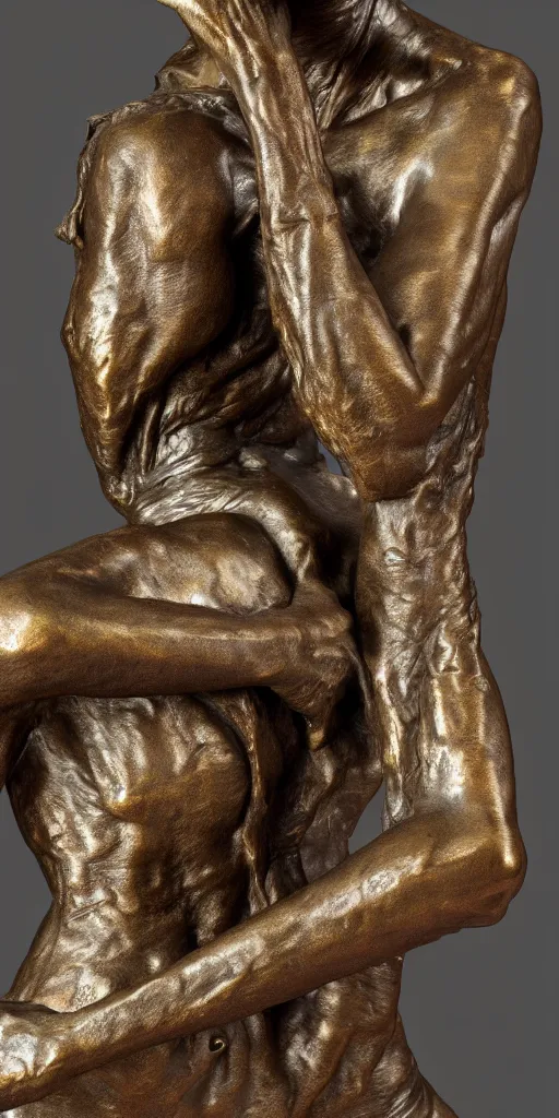 Prompt: detailed photo of old bronze patina statue of most beautiful alien woman, full body portrait, various bending poses, photorealism, intricate detail, museum diffuse lighting