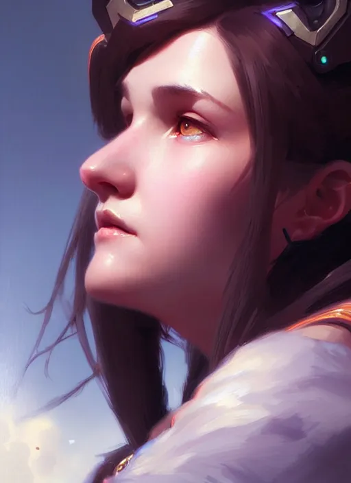 Image similar to portrait of d. va from overwatch, victorian, concept art, detailed face, fantasy, close up face, highly detailed, cinematic lighting, digital art painting by greg rutkowski