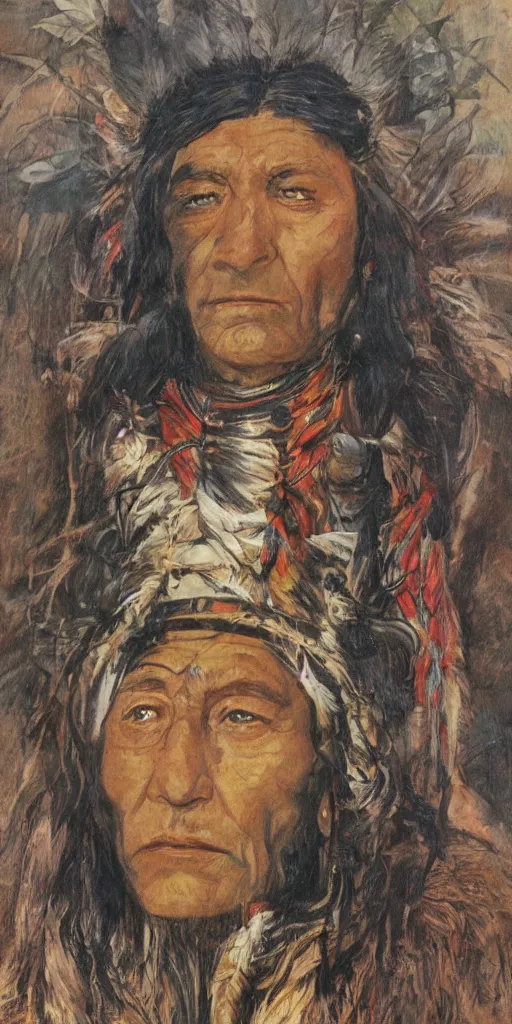 Prompt: of Native American Chief by P Moebius