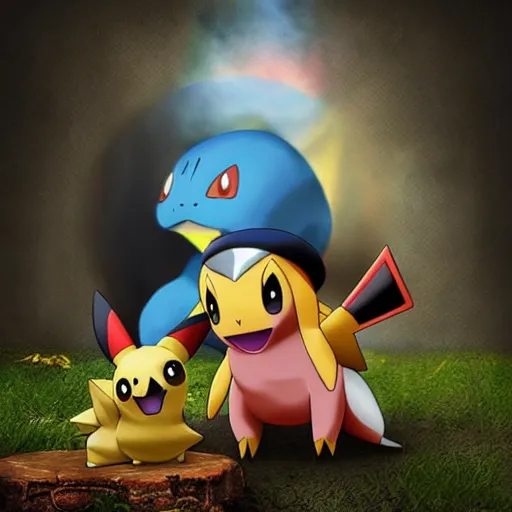 Prompt: pokemon posses childrens toy, scary, digital art, hyper realistic, dark shadows