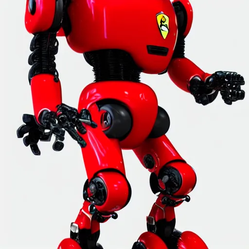 Image similar to a red robot with black hands and feet, Ferrari logo on it's chest | unreal engine | 3D model