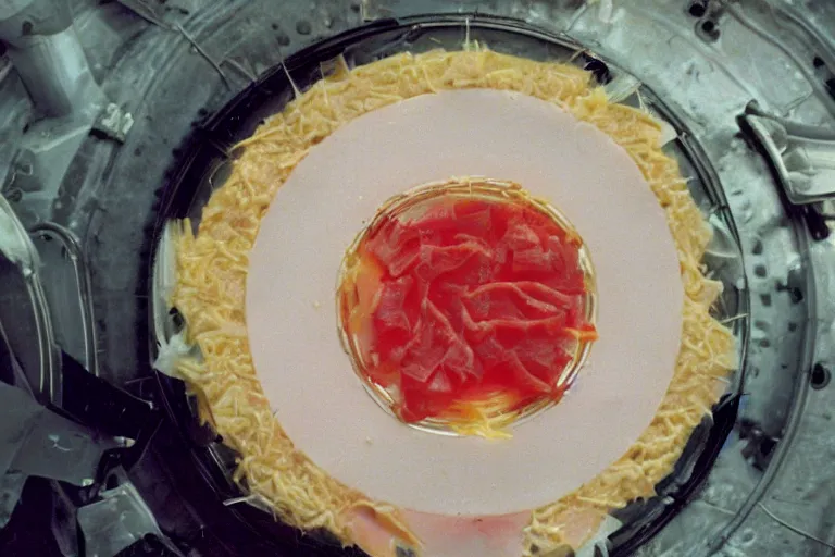 Image similar to tuna and cheese aspic in cyberspace, in 1 9 9 5, y 2 k cybercore, industrial low - light photography, still from a ridley scott movie