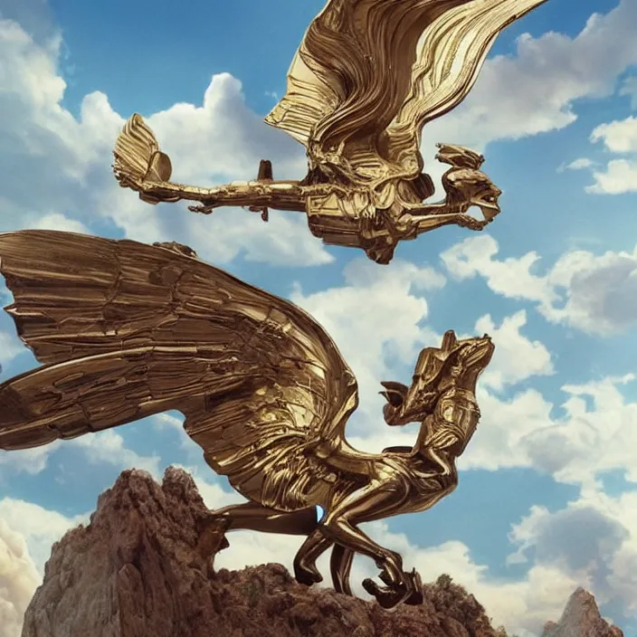 Prompt: modernist bauhaus jeff koons style neverending story winged sphinx, ultra realistic, concept art, intricate details, serious, highly detailed, photorealistic, octane render, 8 k, unreal engine, art by todd mcfarlane and artgerm and greg rutkowski and alphonse mucha