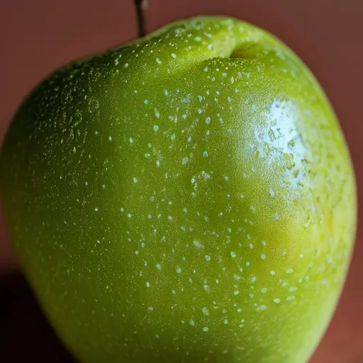 Image similar to an apple with the texture and color of leather, sliced in thirds, close up award winning digital photography