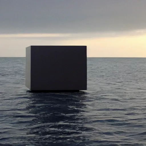 Image similar to a cube in the middle of the sea in the style of richard serra