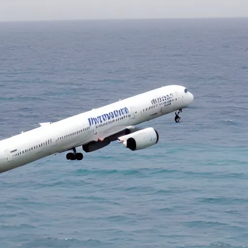 Prompt: 767 landing in the ocean