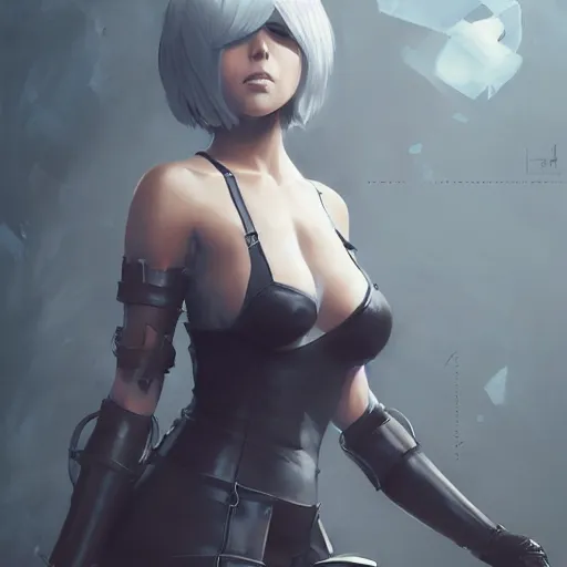 Prompt: 2B nier automata, anatomy, highly detailed, digital painting, artstation, concept art, Unreal Engine 5, 8K, art by art by artgerm and greg rutkowski and edgar maxence