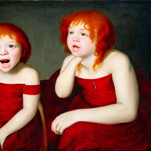 Image similar to red hair twins boy and girl as a baroque painting