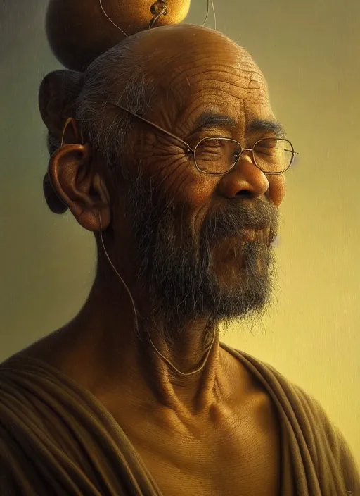 Prompt: monk with a bonsai growing out of his head, intricate, rim light, extremly detailed oil painting, by tomasz alen kopera, cgsociety and fenghua zhong, highly detailed, art, cinematic lighting, very coherent, hyper realism, high detail, 8 k