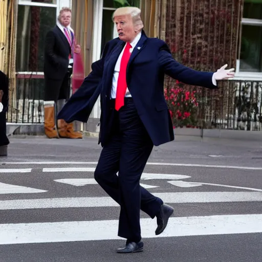 Prompt: photo of donald trump falling in the street without pants, reuter photo,