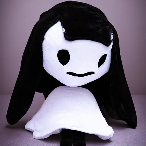 Image similar to cute fumo plush of a girl who appears in the mirror when you utter his name three times at midnight, menacing faceless amorphous dark creature, black and white, horror, caustics, vray