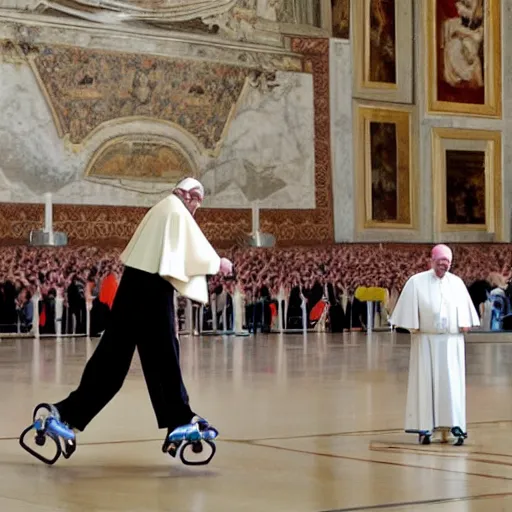 Image similar to a photo of the pope on roller skates in the vatican