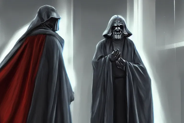 Image similar to emperor palpatine in robes, high detail, digital painting, clear focus, concept art,