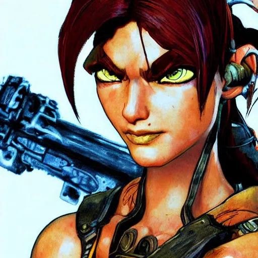 Image similar to a close-up portrait of Keira from Jak and Daxter, art by Yoji Shinkawa