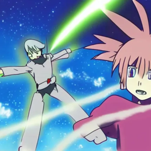 Image similar to a child launching a powerful beam attack, anime