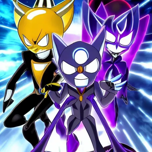 Image similar to The edgest fusion, infinite shadow, faces the world's most dangerous threat ultra metal sonic. Can they win?, or will they be dulled? find out on the next episode of CHAOS EMERALDS X !!