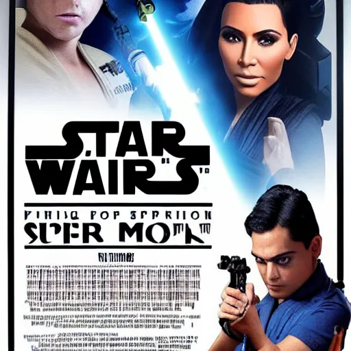 Image similar to super detailed star wars movie poster with ben shapiro, snooki and kim kardashian, 8k full HD photo, cinematic lighting, anatomically correct, oscar award winning, action filled, correct eye placement,