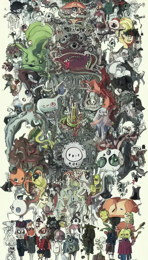 Image similar to horrible creature with many eyes and thin legs by miyazaki, anime