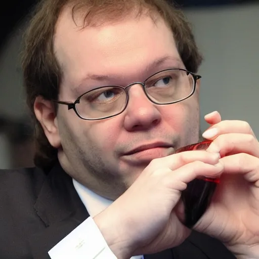 Prompt: sergey mavrodi drink his hand