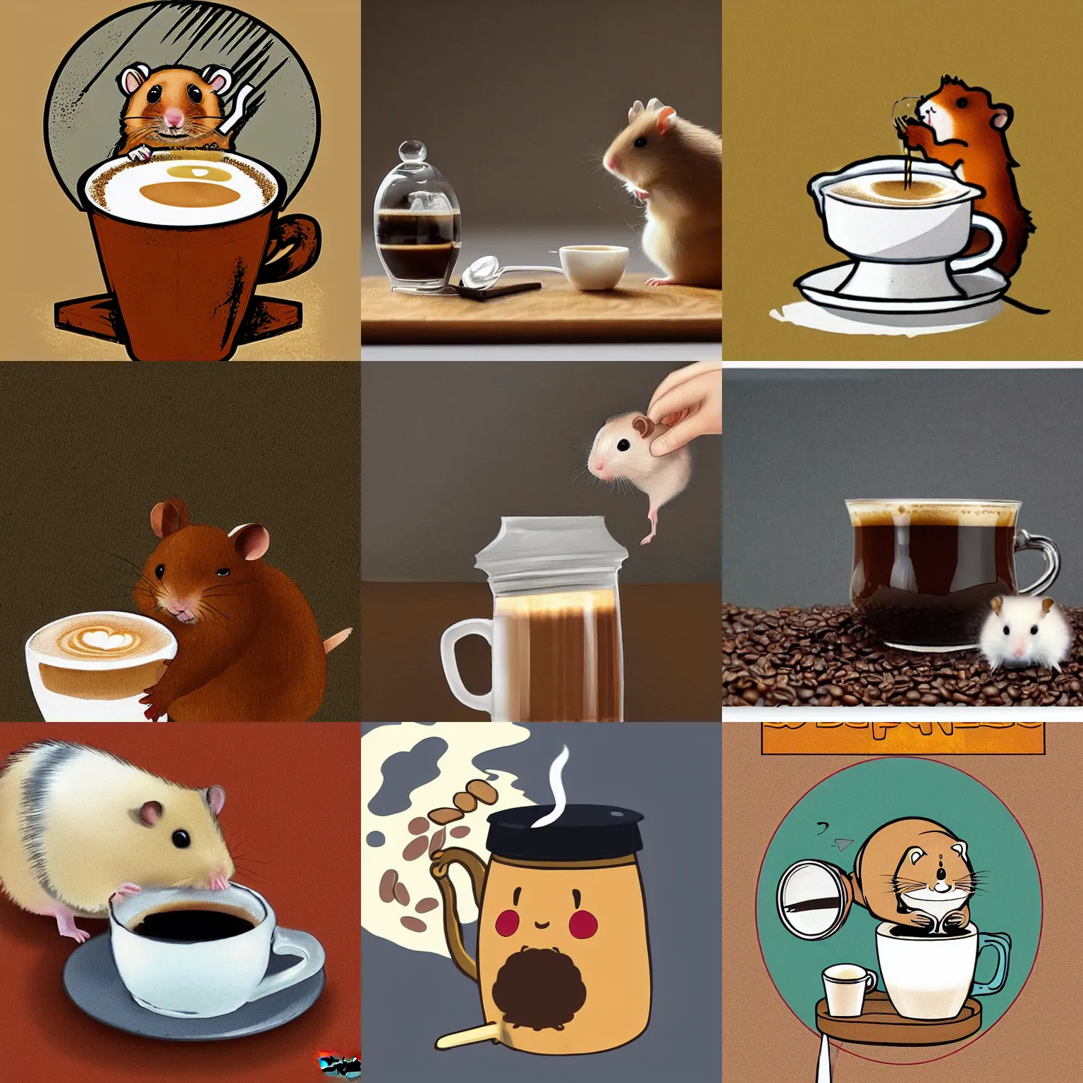 Prompt: A hamster brewing coffee by Eng Kilian