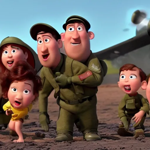 Image similar to a pixar movie about world war 2